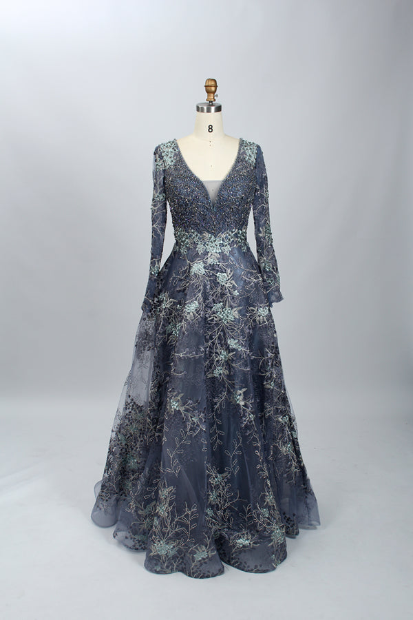 Supplier Plunging Floral Embroidered Mother of the Bride Dress MK060