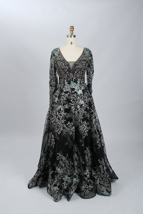 Supplier Plunging Floral Embroidered Mother of the Bride Dress MK060