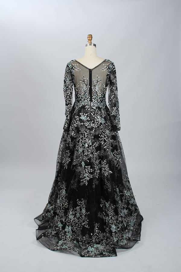 Supplier Plunging Floral Embroidered Mother of the Bride Dress MK060