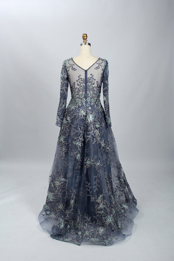 Supplier Plunging Floral Embroidered Mother of the Bride Dress MK060