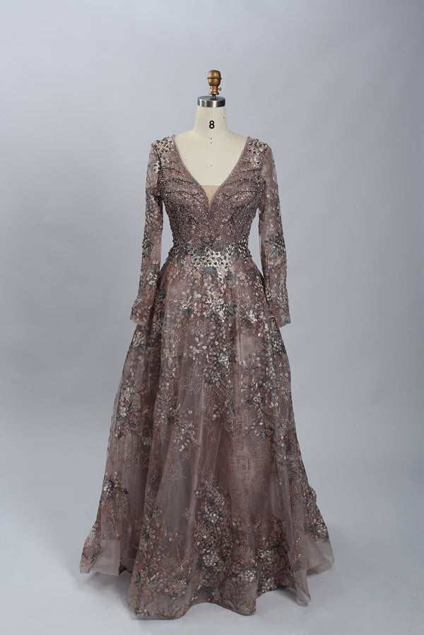 Supplier Plunging Floral Embroidered Mother of the Bride Dress MK060