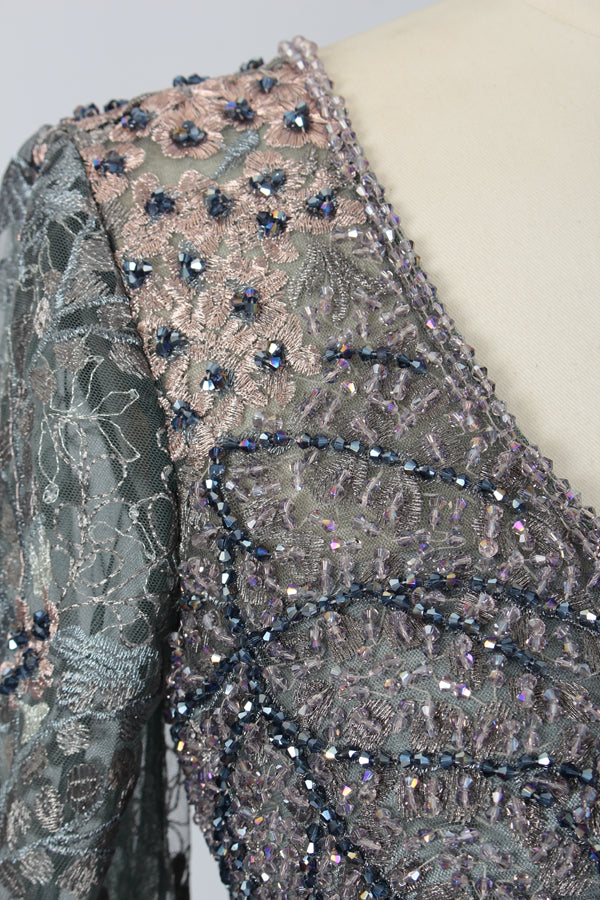 Supplier Plunging Floral Embroidered Mother of the Bride Dress MK060