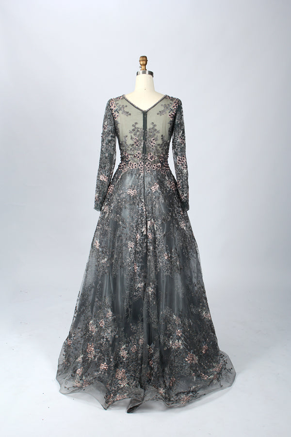 Supplier Plunging Floral Embroidered Mother of the Bride Dress MK060
