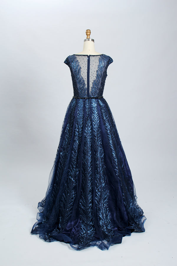 Supplier Plunging V - Neck Beaded Tulle Mother of the Bride Dress MK062