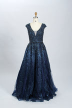 Supplier Plunging V - Neck Beaded Tulle Mother of the Bride Dress MK062
