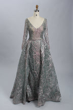 Supplier Plunging Embroidered Tulle Mother of the Bride Dress MK070