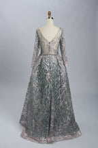 Supplier Plunging Embroidered Tulle Mother of the Bride Dress MK070