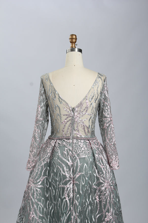 Supplier Plunging Embroidered Tulle Mother of the Bride Dress MK070