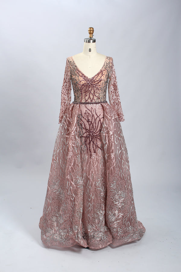 Supplier Plunging Embroidered Tulle Mother of the Bride Dress MK070