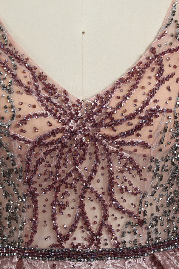Supplier Plunging Embroidered Tulle Mother of the Bride Dress MK070