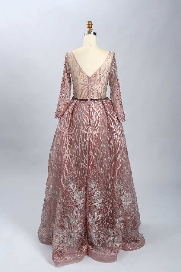 Supplier Plunging Embroidered Tulle Mother of the Bride Dress MK070