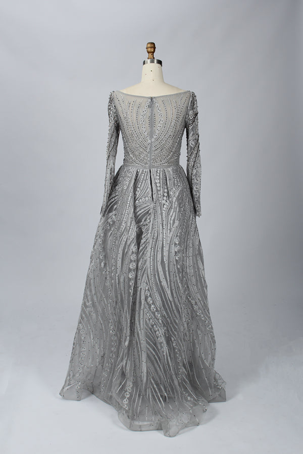 Supplier Boat Neck Beaded Mesh Mother of the Bride Dress MK072