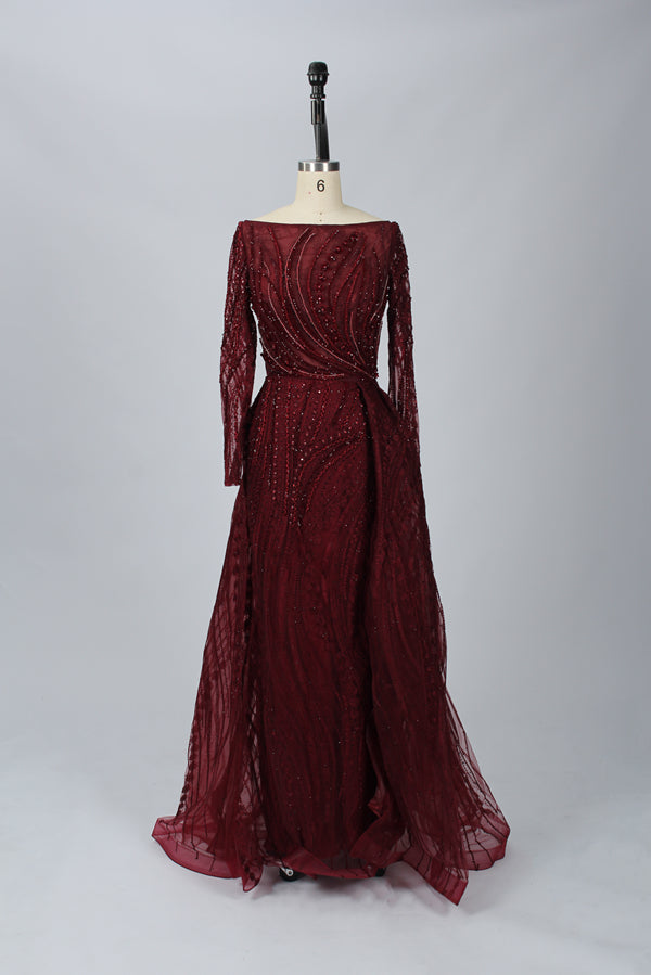 Supplier Boat Neck Beaded Mesh Mother of the Bride Dress MK072