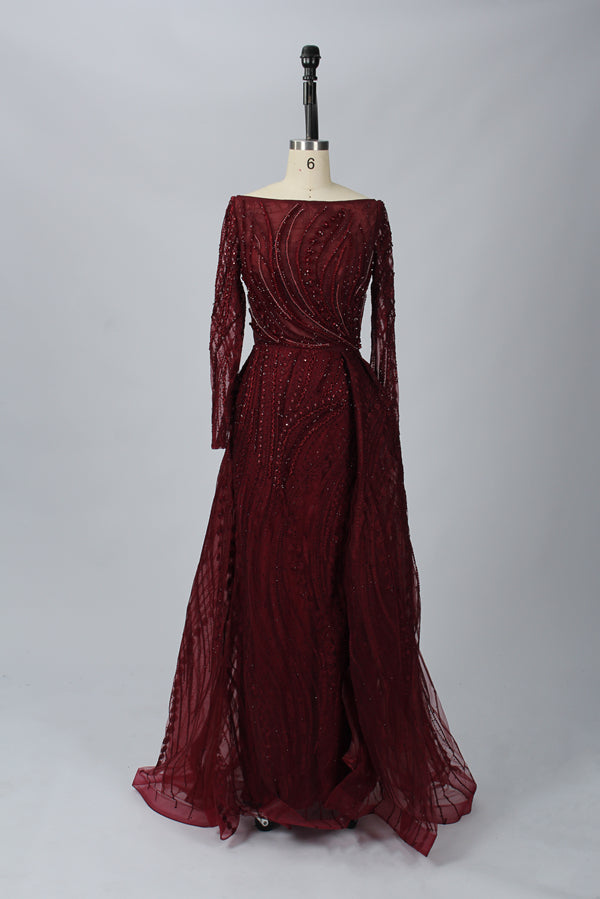 Supplier Boat Neck Beaded Mesh Mother of the Bride Dress MK072