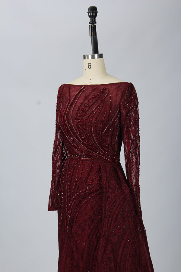 Supplier Boat Neck Beaded Mesh Mother of the Bride Dress MK072