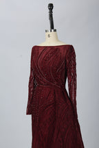 Supplier Boat Neck Beaded Mesh Mother of the Bride Dress MK072