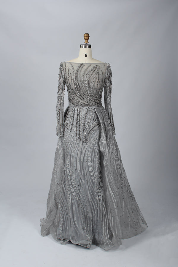 Supplier Boat Neck Beaded Mesh Mother of the Bride Dress MK072