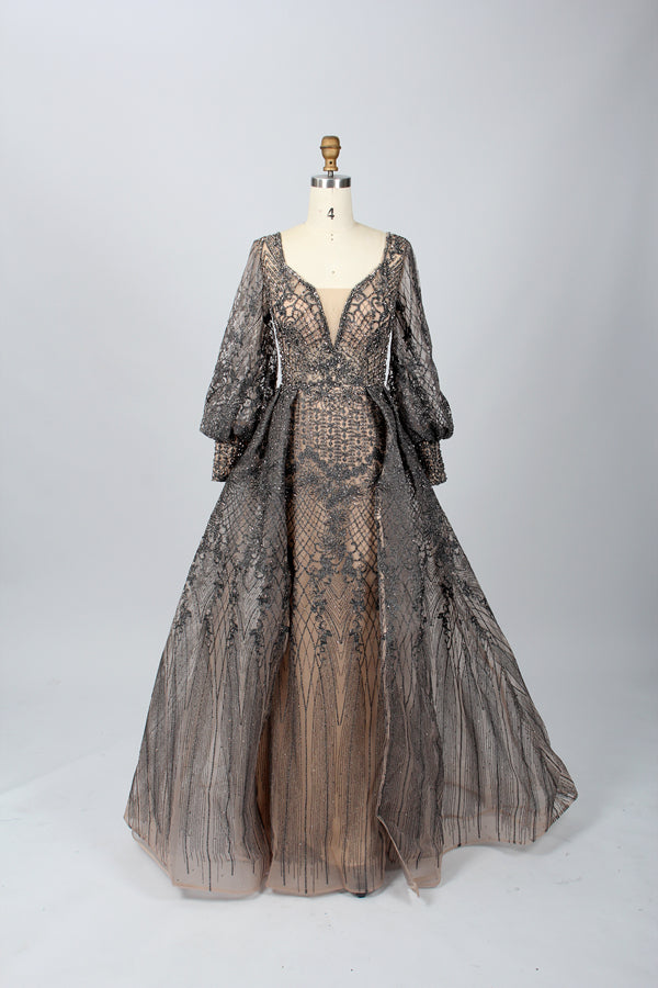 Wholesale Square - V Neck Beaded Lace Mother of the Bride Dress MK074