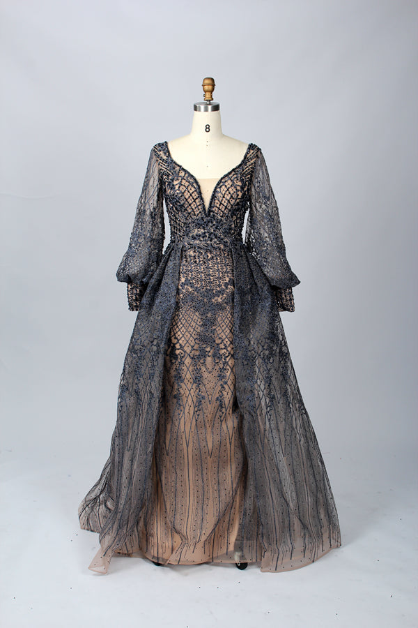 Wholesale Square - V Neck Beaded Lace Mother of the Bride Dress MK074