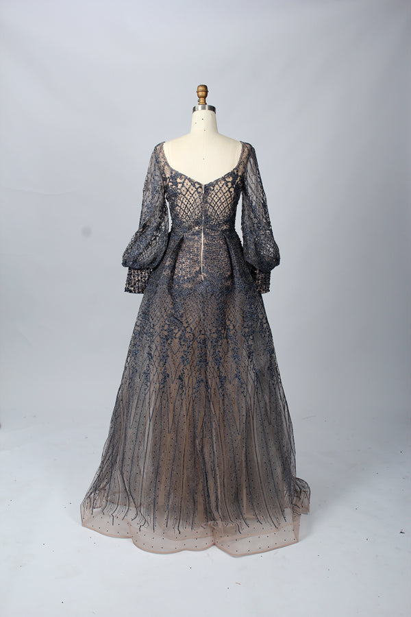 Wholesale Square - V Neck Beaded Lace Mother of the Bride Dress MK074