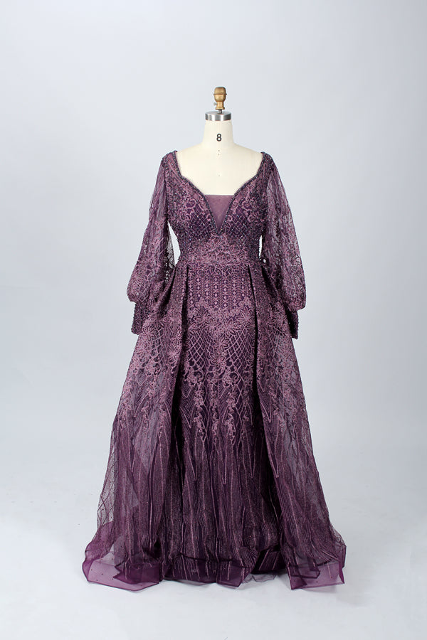 Wholesale Square - V Neck Beaded Lace Mother of the Bride Dress MK074