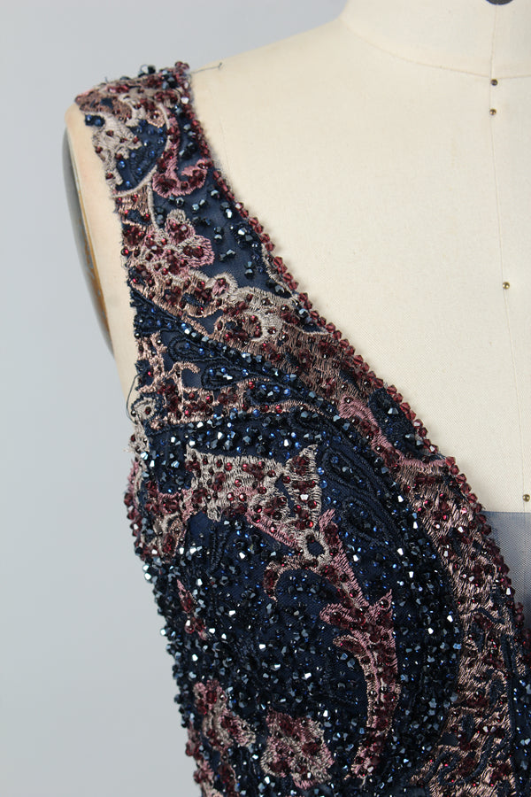 Supplier Plunging Embroidered Tulle Mother of the Bride Dress MK079