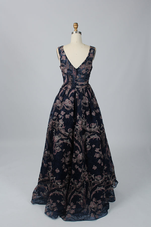 Supplier Plunging Embroidered Tulle Mother of the Bride Dress MK079