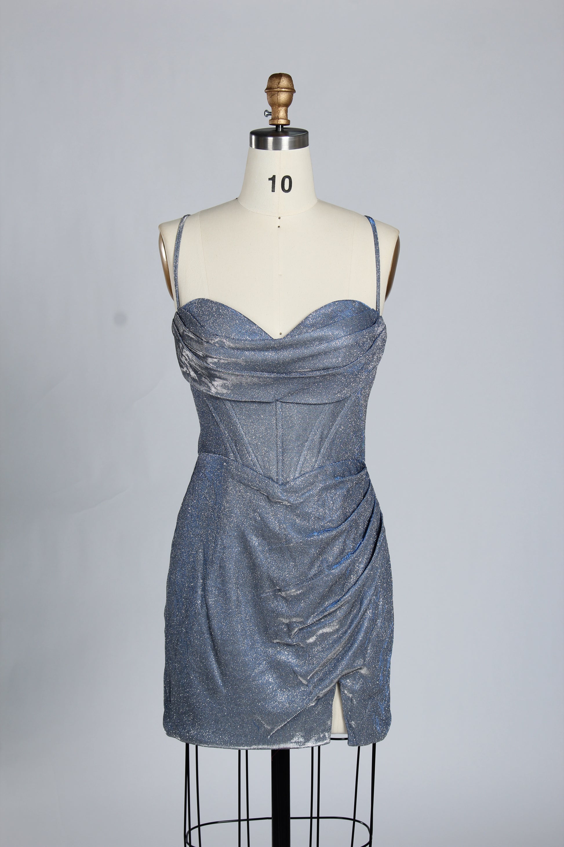 Wholesale Teal Glitter Spaghetti-Strap Ruched Homecoming Dress d-099s