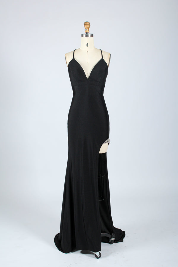 Wholesale Simple Mermaid Prom Dresses with Side Slit and Tie Back QT015