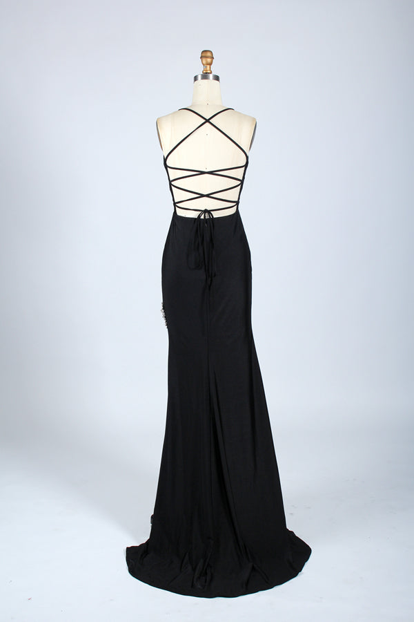 Wholesale Simple Mermaid Prom Dresses with Side Slit and Tie Back QT015