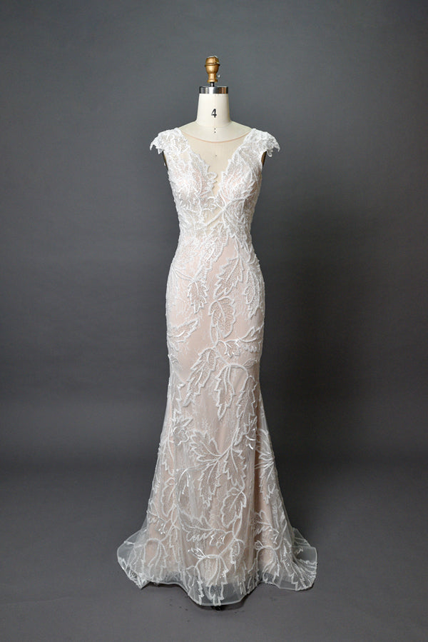 Wholesale Sheer V - Neck Leaf - Lace Mermaid Wedding Dress 3285