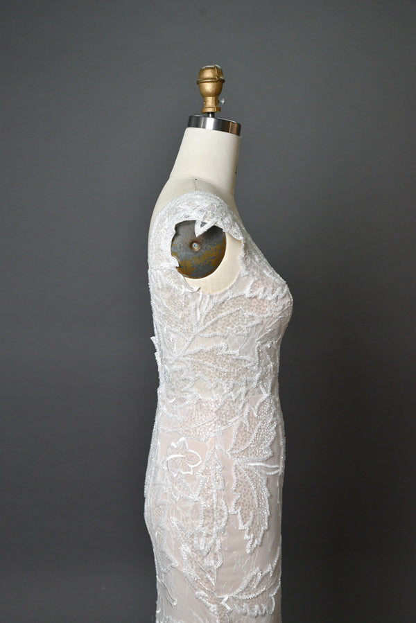 Wholesale Sheer V - Neck Leaf - Lace Mermaid Wedding Dress 3285