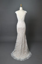 Wholesale Sheer V - Neck Leaf - Lace Mermaid Wedding Dress 3285