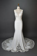 Wholesale Beaded V - Neck Mermaid Wedding Dress with Lace Train 3284