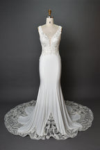 Wholesale Beaded V - Neck Mermaid Wedding Dress with Lace Train 3284