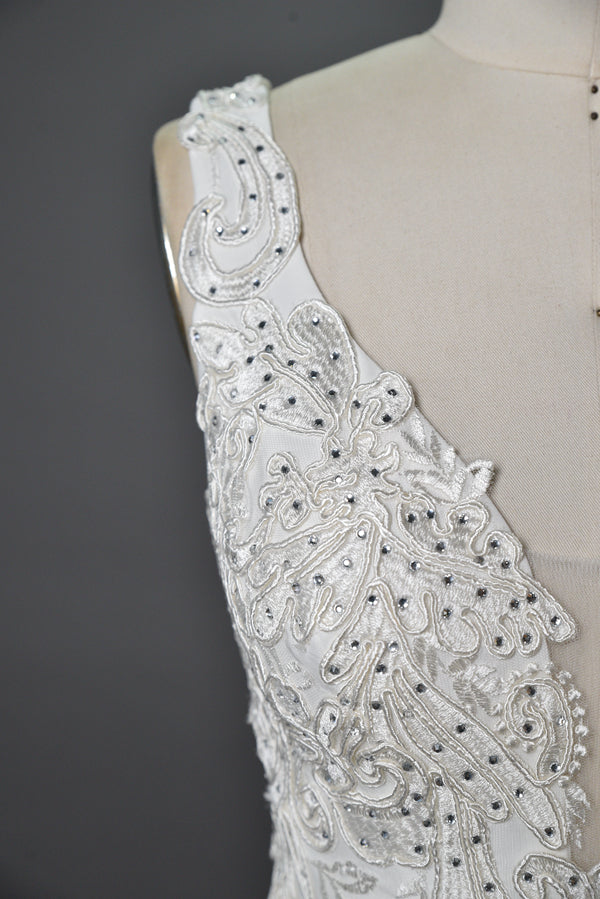 Wholesale Beaded V - Neck Mermaid Wedding Dress with Lace Train 3284