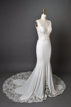 Wholesale Beaded V - Neck Mermaid Wedding Dress with Lace Train 3284