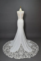 Wholesale Beaded V - Neck Mermaid Wedding Dress with Lace Train 3284