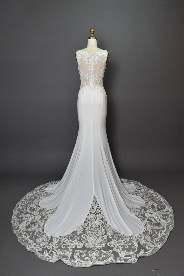 Wholesale Beaded V - Neck Mermaid Wedding Dress with Lace Train 3284