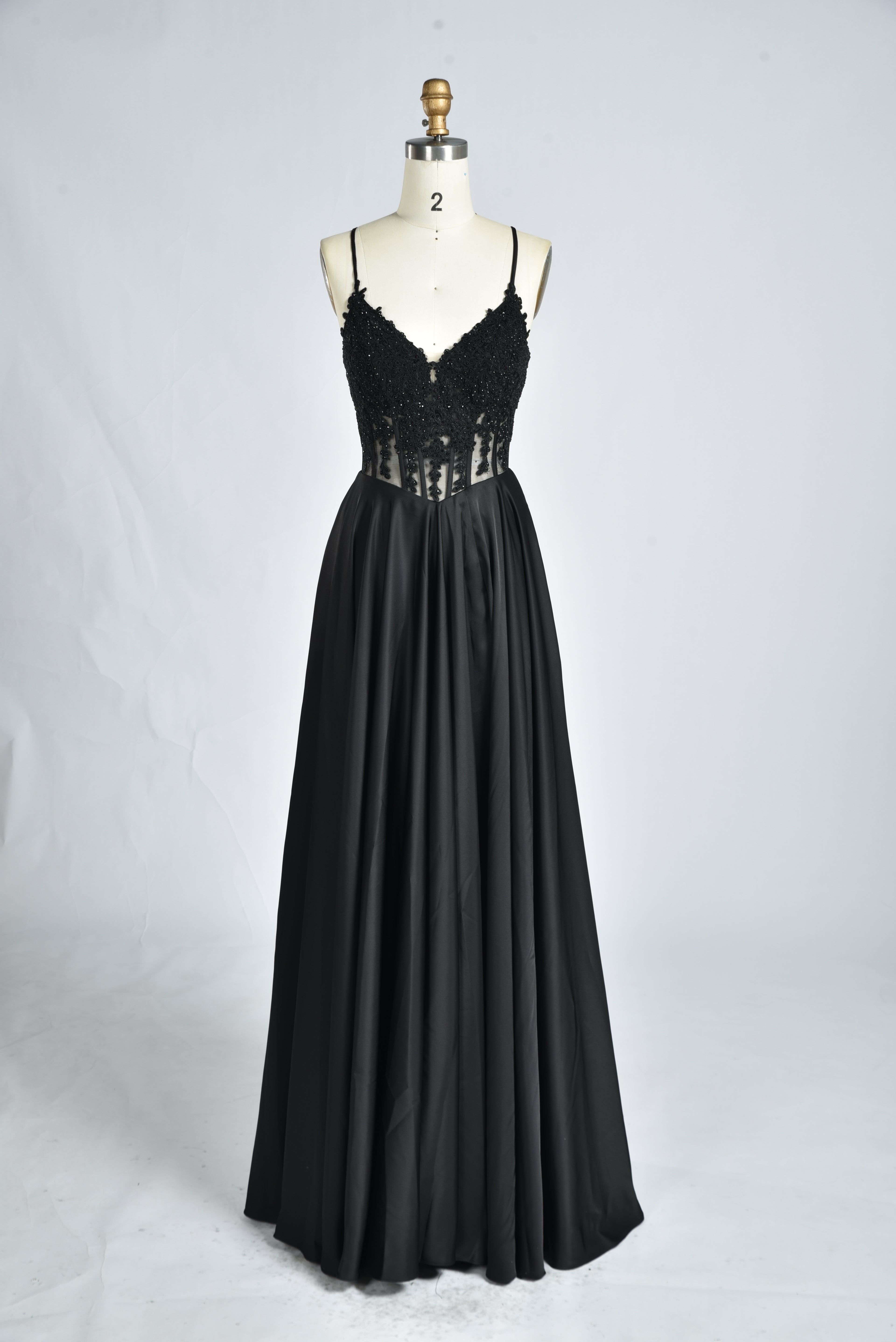 Wholesale Black Lace Spaghetti Strap Prom Dress 32875c
