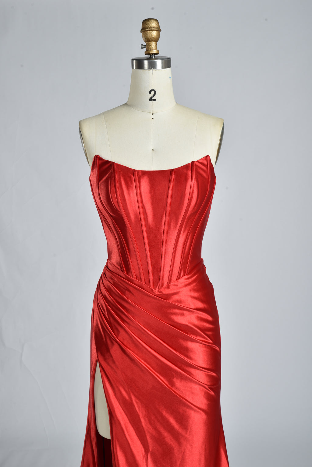 Wholesale Red Satin Strapless Prom Dress with Lace-Up Back D-116C