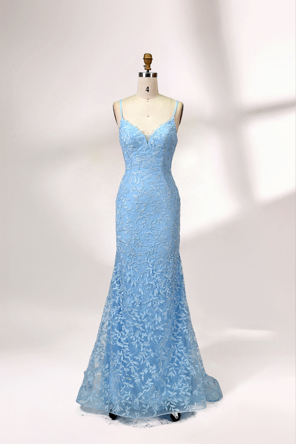 Wholesale V-Neck Lace Appliqué Evening Gown with Sheer Back 32589b