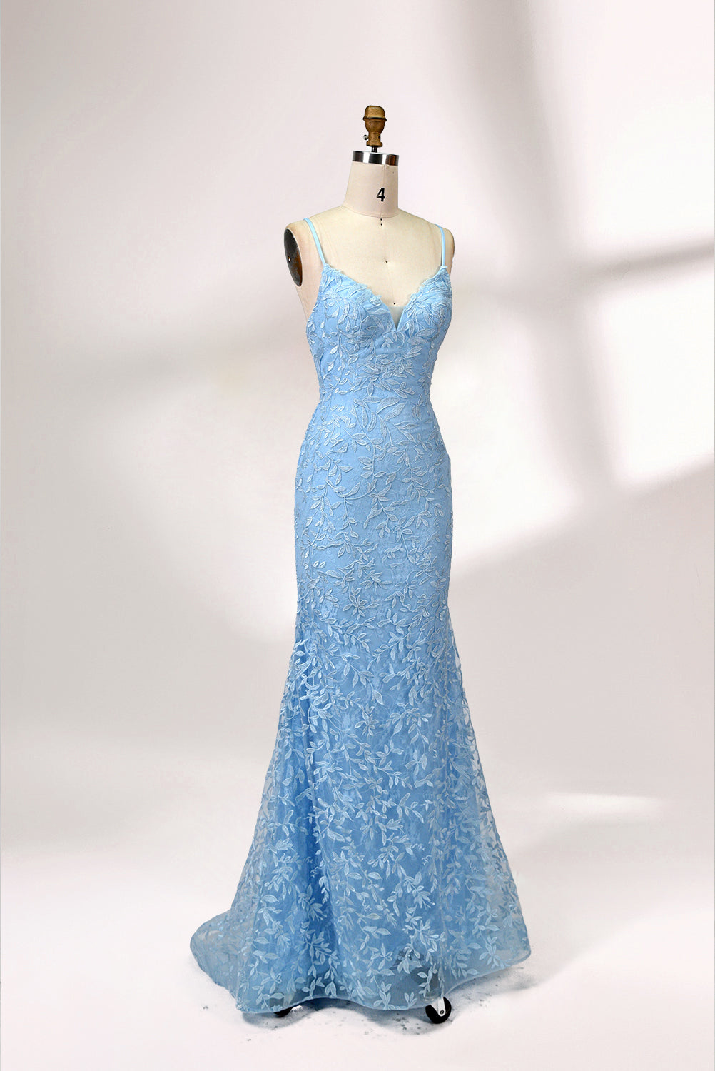 Wholesale V-Neck Lace Appliqué Evening Gown with Sheer Back 32589b