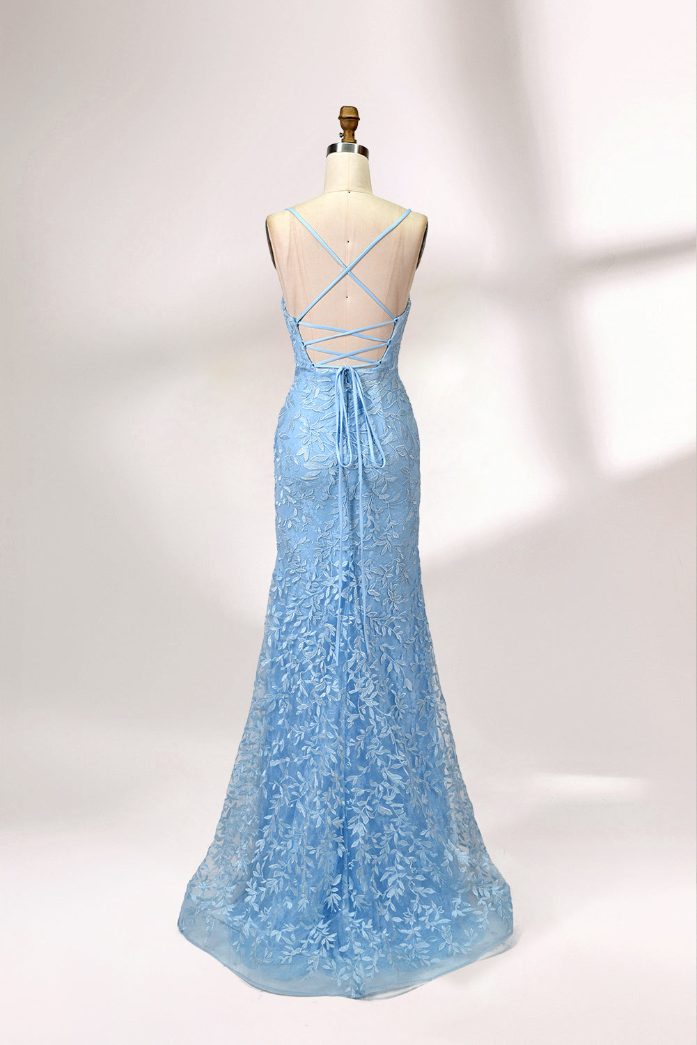 Wholesale V-Neck Lace Appliqué Evening Gown with Sheer Back 32589b 02