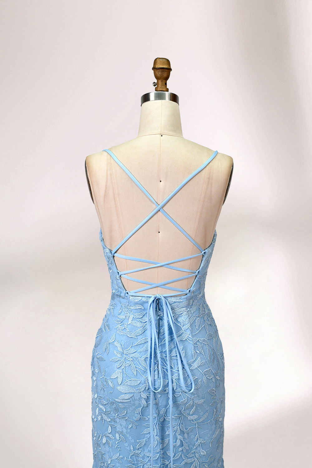 Wholesale V-Neck Lace Appliqué Evening Gown with Sheer Back 32589b 05