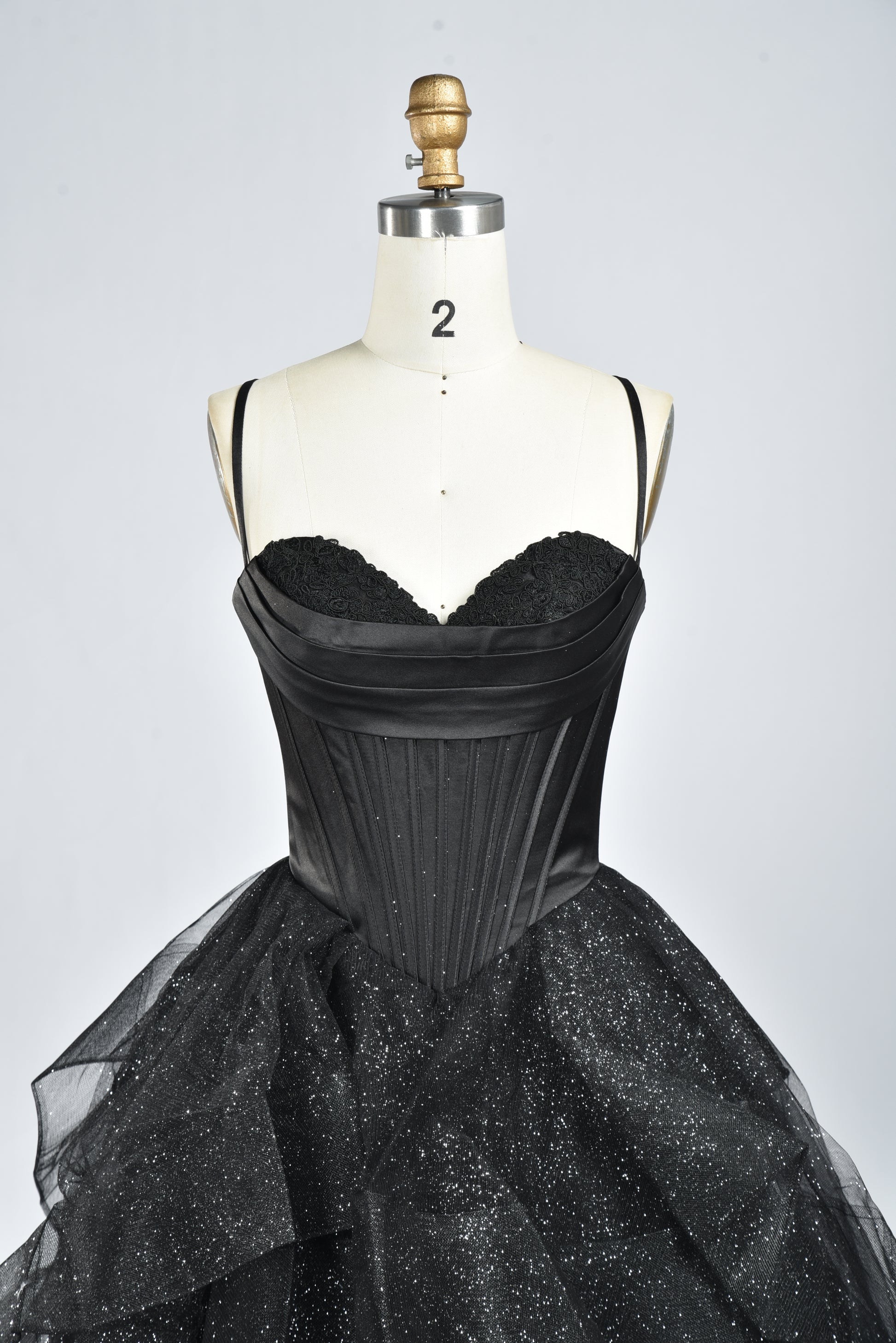 Wholesale Black Sequin Ruffled Spaghetti-Strap Evening Gown 33337