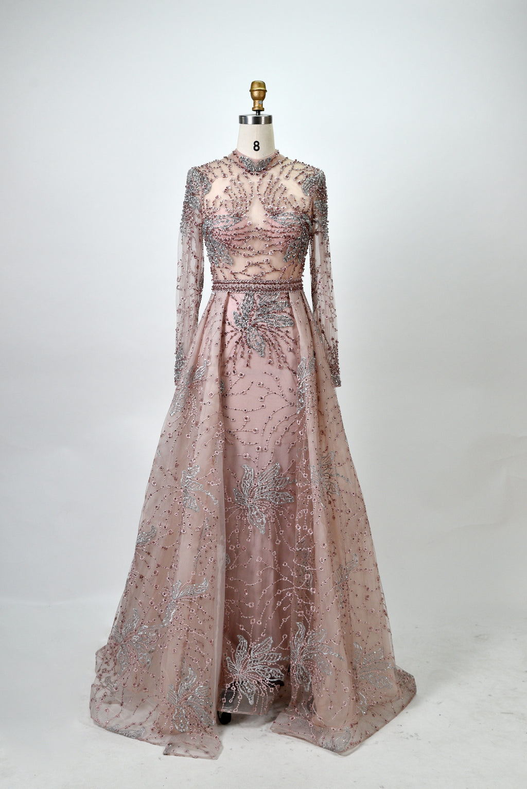 Wholesale High - Neck Sheer Beaded Mother - of - the - Bride Gown MK044