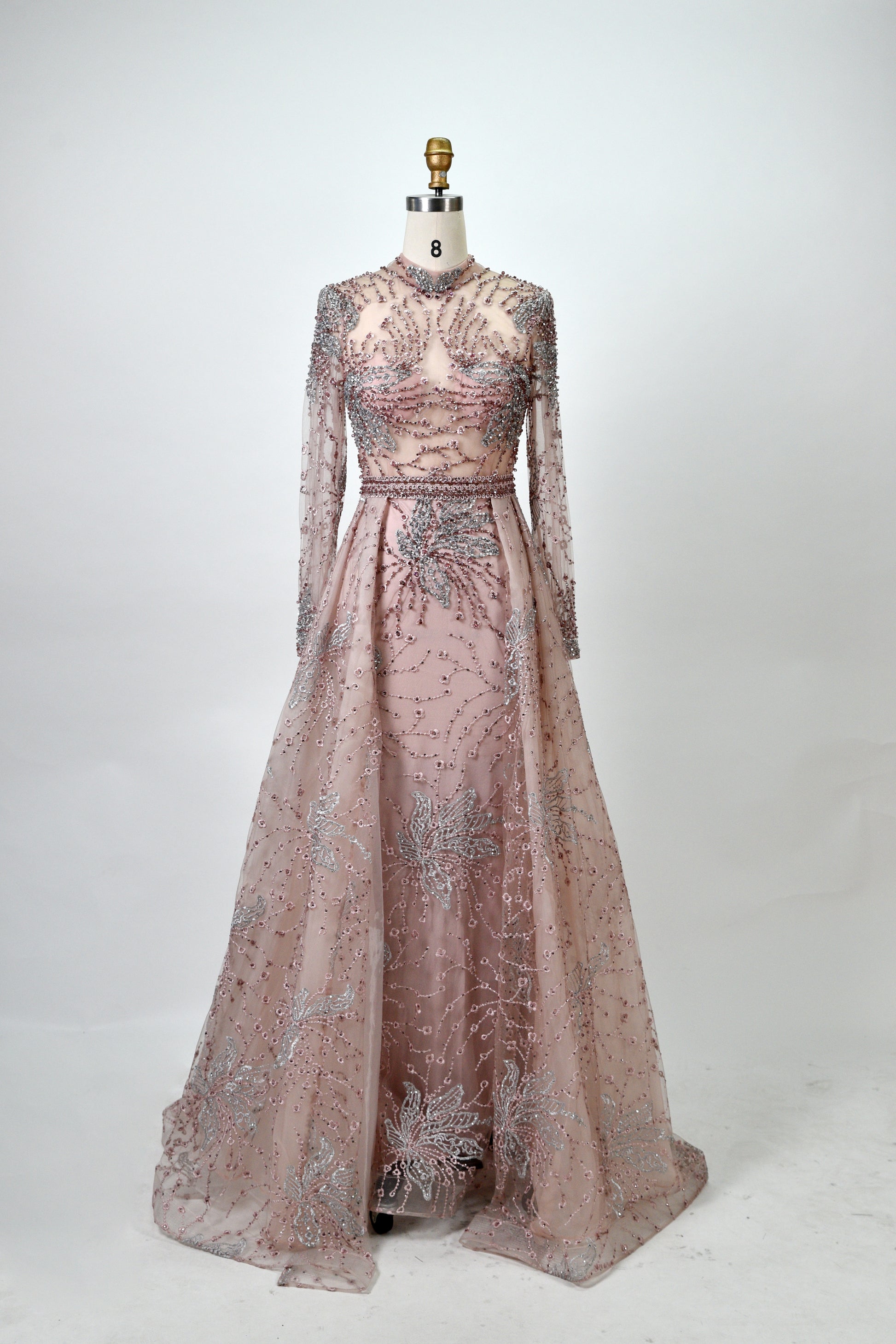 Wholesale High - Neck Sheer Beaded Mother - of - the - Bride Gown MK044