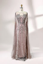 Showcased on a mannequin is a light - teal evening gown. It features a sheer high - neck design, long flowing sleeves, and intricate leaf - pattern embroidery. The gown's elegant and unique design exudes a sense of sophistication and grace, making it an ideal choice for formal events.
7