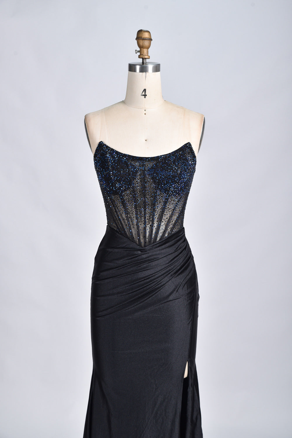 Elegant Strapless Beaded Satin Mermaid Prom Dress 33019